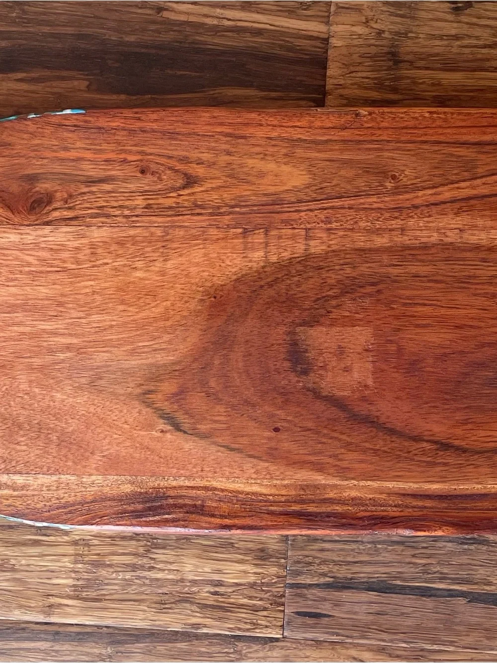 Handmade Wood Serving Board with Ocean Resin Edge - Blue & White